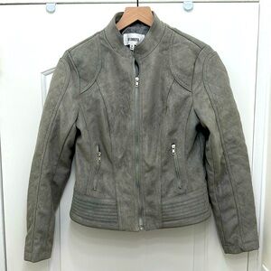 Grey Suede bomber jacket- quilted arm detail